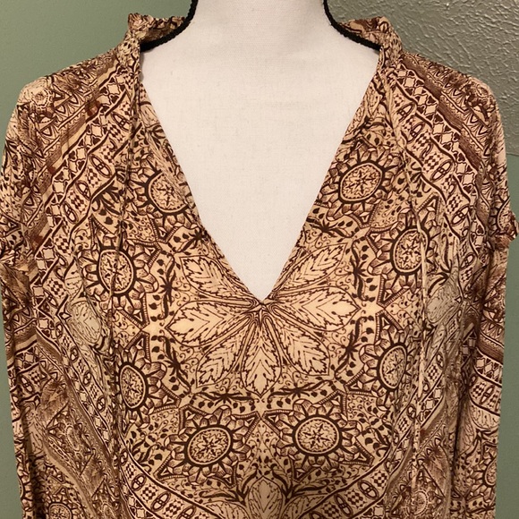 Free People Printed Ruffle Tie V-Neck Blouse - Picture 2 of 14